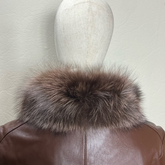NWT Marvin Richard Brown Fur Leather Coat W/ Leopard Print Lining - Small - Picture 6 of 10